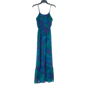 Express Dress Women's Sz XS Blue Floral Sundress Midi Sleeveless Round Neck